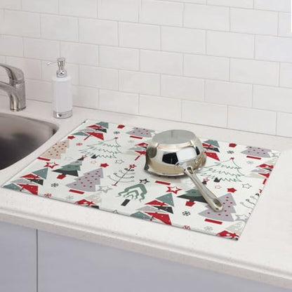 Beautiful Christmas Tree Dish Drying Mat For Kitchen Counter, Super Absorbent Microfiber Dish Drying Pad, Kitchen Gadgets For Easy Clean Multi-Use Large 18"x24" - color: Beautiful Christmas Tree