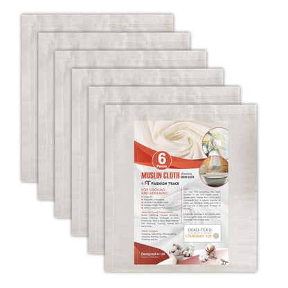 Fashion Track Cheese Cloths, 6 Pieces Grade 100 Hemmed Cheese Cloth Fabric Reusable Strainer 20x20 Inch, 100% Cotton Unbleached Muslin Cheesecloth for Straining, Kitchen, Cold Brew Coffee and Baking - size: Pack of 6