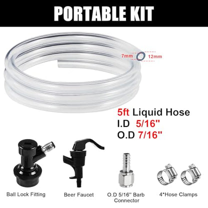 MRbrew 5 FT Ball Lock Beer Line Assembly Kit, 3/16" Liquid Line with Picnic Tap Faucet PVC Brewing Tubing Ball Lock Quick Disconnect for Cornelius Keg Beer Dispenser Soda Dispensing
