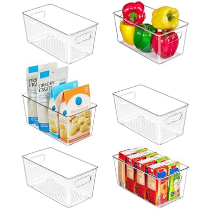 Vtopmart Clear Plastic Storage Bins, 6 PCS Pantry Organizer Bins with Handle for Refrigerator, Fridge, Cabinet, Kitchen, Countertops, Cupboard, Freezer Organization and Storage, Small - size: S(9.3"×5.2"×4.3")
