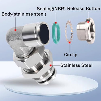 2Pcs 304 Stainless Steel Bulkhead Elbow 1/2" x 1/2" Tube OD Push to Connect Fitting, PLM-1/2 Bulkhead 90 Degree Elbow Pneumatic Quick Connect Air Fitting - size: 1/2" x 1/2"