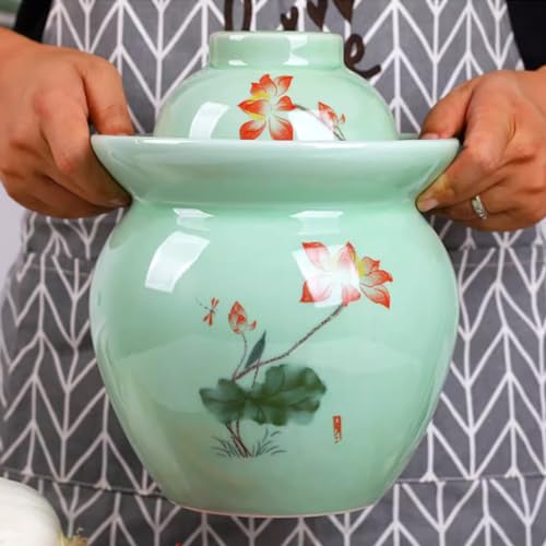 MRYBD Ceramic Pickle Jar With Water Seal,Kimchi Containers, Fermentation Jar, Fermentation Jars Ceramic Pots, Sealed Fermentation Jars With Lids, Sauerkraut Crock green-1.75L - color: green, size: 1.75L