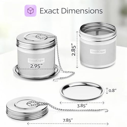 Stainless Steel Tea Infuser for Loose Leaf Tea, Large (2.95” Diameter x 2.85” Height) – Extra Fine Mesh Strainer with Chain Hook & Lid, Reusable Tea Steeper for Mugs, Cups & Teapots - size: Large