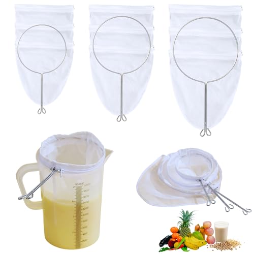 Ultra Fine Reusable Filter Bags, Cheesecloth Strainer Bag with Handle, Fine Mesh Strainer Bags for Nut Milk, Fresh Cheese, Juice, Tea, Coffee, Butter ((S+ M+ L) Strainer Bag*3 + Handle*3) - size: (S+ M+ L) Strainer Bag*3 + Handle*3