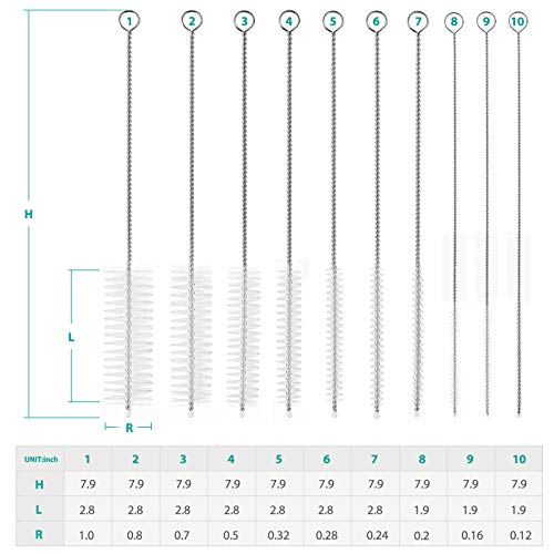 CiaraQ Bottle Cleaning Brushes, 8 Inch Nylon Tube Brush Set | White Cleaner for Narrow Neck Bottles Cups with Hook, Set of 10pcs. - color: White, size: 8.0 Inch (10pcs)