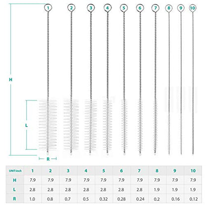 CiaraQ Bottle Cleaning Brushes, 8 Inch Nylon Tube Brush Set | White Cleaner for Narrow Neck Bottles Cups with Hook, Set of 10pcs. - color: White, size: 8.0 Inch (10pcs)