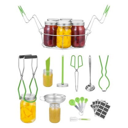 VEVOR Canning Supplies Starter Kit, 9 Pieces Stainless Steel Water Bath Canning Kit for Beginners, Canning Tools Set: Rack, Ladle, Measuring Spoon, Funnel, Tongs, Jar Lifter, Jar Wrench - size: 9PCS+
