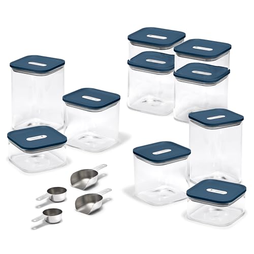 Caraway 26-Piece Ultimate Airtight Glass Food Storage Containers with Lids, Scoops, Measuring Cups and Organizers - Non-Toxic BPA-Free Stackable Space-Saving Containers for Pantry - Navy - color: Navy, size: 26-Piece Set