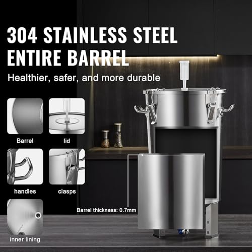 Happybuy 304 Stainless Steel Kettle, 8 Gallon Beer Brew Fermentor, Brew Bucket for Home Brewing Supplies, Includes Lid, Handle, Valve, Spigot, Thermometer, with Base