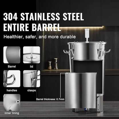 Happybuy 304 Stainless Steel Kettle, 8 Gallon Beer Brew Fermentor, Brew Bucket for Home Brewing Supplies, Includes Lid, Handle, Valve, Spigot, Thermometer, with Base