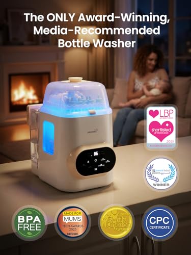 Grownsy EaseClean Pro Bottle Washer | Visible Cleaning Windows | All-in-One Wash, Sterilize & Dry System | 360° High-Pressure Cleaning | for Bottles, Pump Parts & Baby Essentials - color: Beige