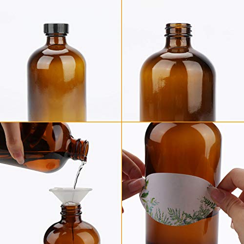 Maredash 16oz Glass Bottles, 12 Pack amber Glass Storage Bottles Sets with Lids,Amber Glass Bottle,Brown glass bottles