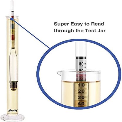 Wine Beer Alcohol Hydrometer Triple Scale Wine Meter with Glass Test Jar for Home Brewing Beer Wine Mead & Kombucha Maker for ABV, Brix and Gravity Test Kit with Wood Storage Box