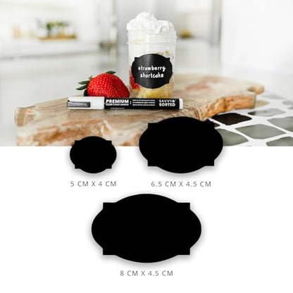 96 Chalkboard Labels for Storage Bins, Chalkboard Stickers with Chalk Maker, Chalk Labels for Kitchen Containers Organizing, Removable Black Food Pantry Jar Label Stickers for Glass Bottles - style: Assorted Shapes - 96pcs