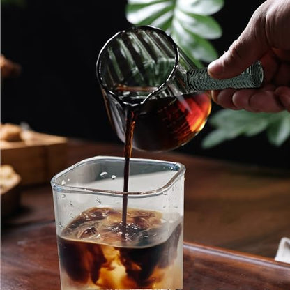 FANTESTICRYAN 6OZ Measuring Cup, Ribbed Borosilicate Glass Espresso Cup, V-Shaped Spout Drain Espresso Double Shots, Coffee Milk Tea Accessories (Dark Gray, Glass Handle) - style: Dark Gray Glass