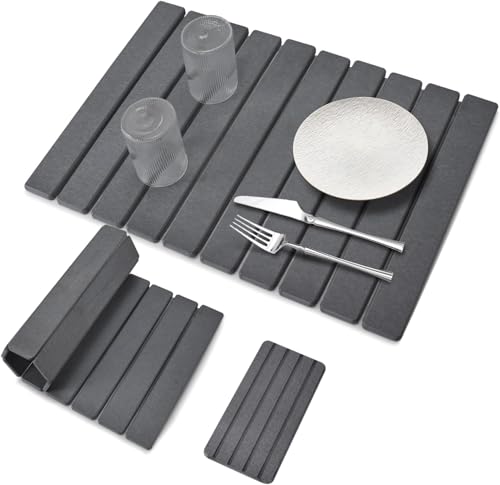 2 PCS Large Stone Dish Drying Mat for Kitchen Counter, 24"×16" Dish Drying Mat with 8"x 4" Coasters, Non - Slip Collapsible Absorbent Mat for Multi - Purpose, Match Any Countertop【Gray】 - color: Cool Gray, size: 24" x 16"