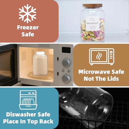 2 Pack Glass Food Storage Containers with Airtight Acacia Wood Lids and 132 Kitchen Pantey Labels Preprint - 43 LF OZ Borosilicate Glass Canister Sets for Food,Coffee,Cookie,Tea,Candy,Sugar - size: 45oz-2 Pack
