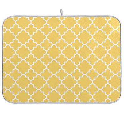 Super Absorbent Dish Drying Mat, Microfiber Fast-Drying Dish Mat, 24" x 18", Kitchen Dish Drying Pad, Quatrefoil Lattice Yellow Pattern - color: Quatrefoil Lattice Yellow Pattern, size: 18" x 24"