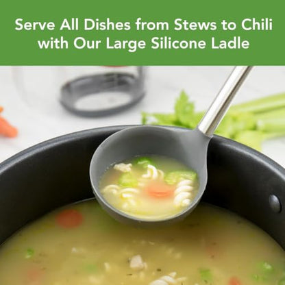 Tovolo Silicone Ladle With Stainless Steel Handle Deep Soup Ladle for Cooking Canning Serving Soup Punch Stew Sauce, Large Kitchen Utensil Spoon Dishwasher Safe BPA Free Silicone Oyster Gray - color: Oyster Gray