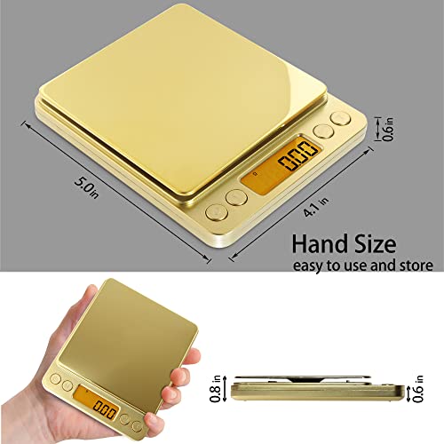 Fuzion Digital Scale .01 Gram Accuracy, 500g Mini Food Scales for Small Jewelry, Gold, Herb, Spice - Weight Gram and Oz - color: Gold