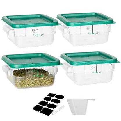 BIEAMA 4 Pack Food Storage Containers, 2 Quart with Lids, Square Commercial Containers with Scale, NSF, Polycarbonate, Clear - color: 2Qt-4 Pack(Green Lids)