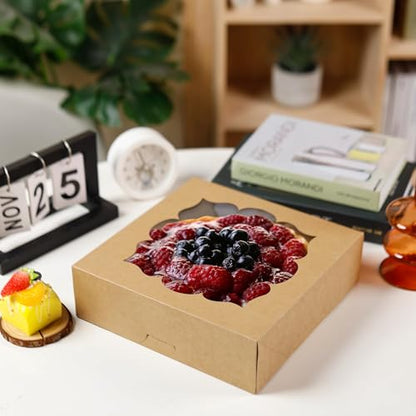 NPLUX 20 Pack Pie Boxes 10x10x3inch Bakery Boxes with Window Dessert Pastry Boxes Pie Boxes 10 inch for Pies Cheesecake and Chocolate Covered Strawberries, Graduation Gifts Party Favors(Brown) - color: Brown