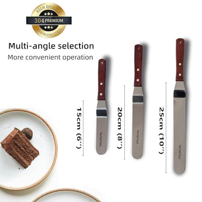 Cake Decorating Angled Icing Spatula Set of 6 8 & 10 Inch Wooden Handle Stainless Steel Offset Frosting Spatulas - size: offset spatulas 6 8 10 inches