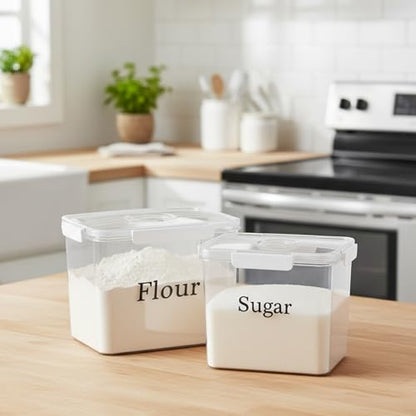 2 Pack Flour Sugar Storage Container,Plastic Food Storage Containers with Airtight Lids,Canisters Sets for The Kitchen,Sugar,Flour,Cereal,Baking Supplies,Rice,Pantry Organization Bin(5.2&2.9L)