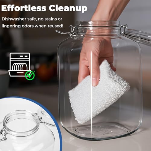 Cyclemore 2 Pack 1 Gallon Square Clear Glass Jar with Airtight Lid, Storage Canister 128oz, Wide Mouth Jar for Fermenting, Pickled Egg, Kombucha, Kefir, Canning, Sun Tea and Food Storage