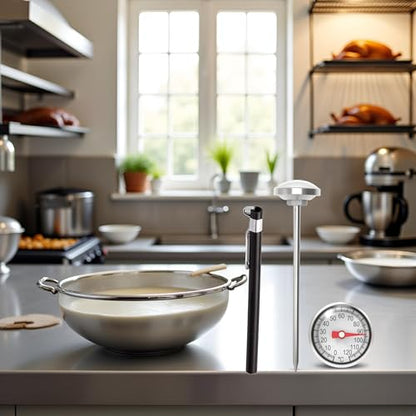 Black Kitchen Food-Cooking Meat Coffee Thermometer, Physical Sensing Stainless Steel Thermometer for Milk Foam Frothing Chocolate Water Grill, Turkey, BBQ Thermometers and Timers