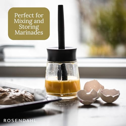 Rosendahl Grand Cru 8.1 in. Marinade Glass with Brush - Stylish Black Glass Jar with Flexible Lid and Soft-Touch Silicone Brush, Perfect for Mixing and Storing Marinades, Leak-Proof Kitchen Essential - size: 8.5 Ounces