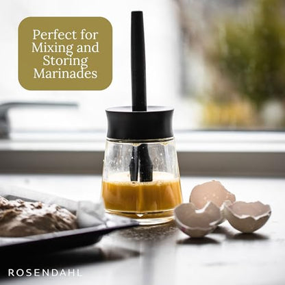 Rosendahl Grand Cru 8.1 in. Marinade Glass with Brush - Stylish Black Glass Jar with Flexible Lid and Soft-Touch Silicone Brush, Perfect for Mixing and Storing Marinades, Leak-Proof Kitchen Essential - size: 8.5 Ounces