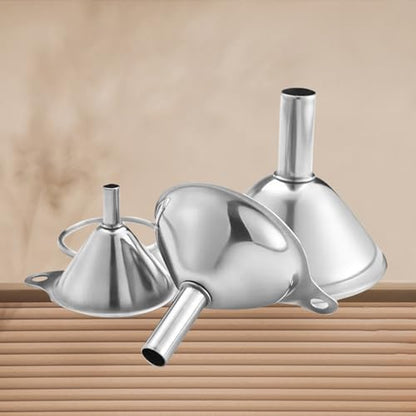 Stainless Steel Funnels, Large Small Funnel Set of 3, Food Grade Mini Metal Kitchen Funnel for Transferring Essential Oils, Liquid, Fluid, Small Funnels for Filling Bottles Flask Cooking