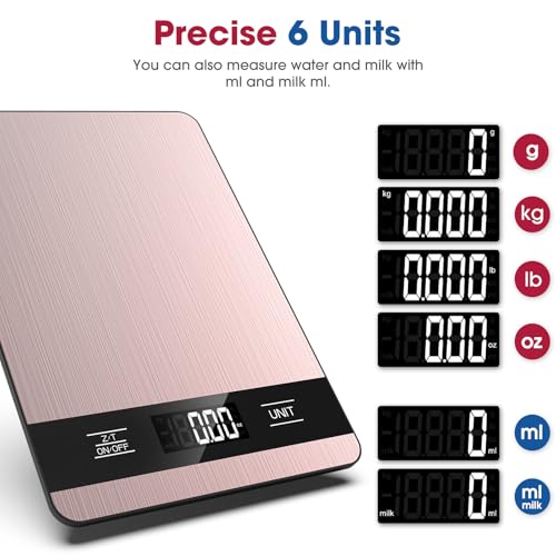Mik-Nana Food Scale, 11lb Digital Kitchen Scale with LCD Display 6 Units Tare Function, Stainless Steel Weight Grams and Ounces for Baking, Cooking and Meal Prep (Batteries Included) - color: Pink