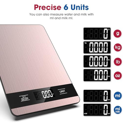 Mik-Nana Food Scale, 11lb Digital Kitchen Scale with LCD Display 6 Units Tare Function, Stainless Steel Weight Grams and Ounces for Baking, Cooking and Meal Prep (Batteries Included) - color: Pink