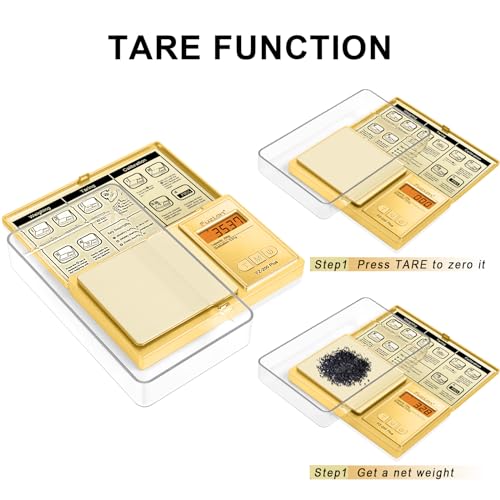 Fuzion Digital Pocket Gram Scale .01 Gram Accuracy, Gold Titanium Plating, 200g Digital Scale, Small Scale for Food, Jewelry, Herb, Spice, Coin - Weight Gram and Oz - color: Gold, size: 200g with Tray