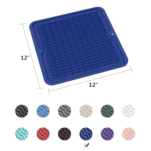 ZLR 4-in-1 Silicone Mat 12" x 12" / 305 x 306mm Square - Dish Drying Mat, Air Fryer Mat, Coffee Maker Pad & Heat Resistant Trivet (up to 450°F) - Non-Slip Food-Grade BPA-Free (Midnight Blue) - color: Midnight Blue, size: 12" x 12"