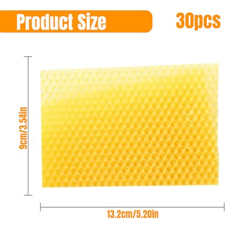 Beeswax Sheets 30Pcs Beeswax Foundation Sheets 5.2x3.5'' Wax Foundation for Bee Frames Natural Honeycomb Sheets Beeswax Sheets for Candle Making Beekeeping Supplies Bottom Boards