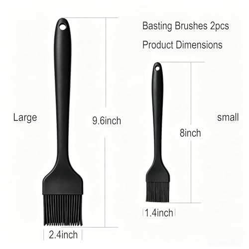 2 Pack Silicone Basting Brushes - Heat Resistant Pastry Brushes for Cooking BBQ Grill Baking Roasting, Oil Butter Sauce Marinade Egg Wash, One-Piece Design Dishwasher Safe Non-Slip, Large & Small
