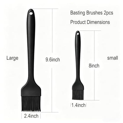 2 Pack Silicone Basting Brushes - Heat Resistant Pastry Brushes for Cooking BBQ Grill Baking Roasting, Oil Butter Sauce Marinade Egg Wash, One-Piece Design Dishwasher Safe Non-Slip, Large & Small
