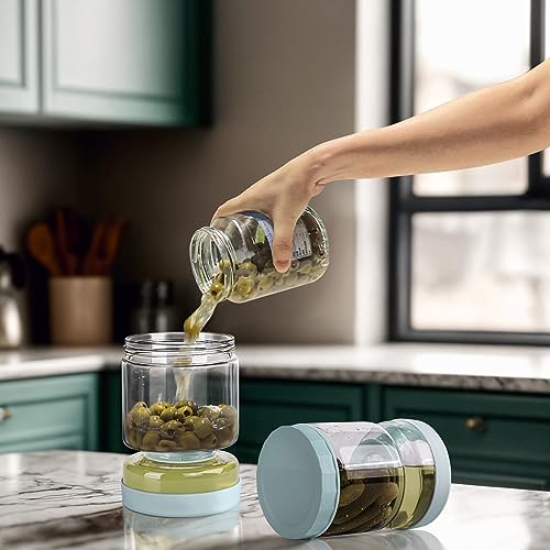 WhiteRhino Glass Pickle Jar with Strainer Flip,34oz Pickle Container,Hourglass Pickle Juice Separator Jar for Gherkins Olives, Leakproof Dishwasher Safe - color: 34oz Light Bule Pickle jar