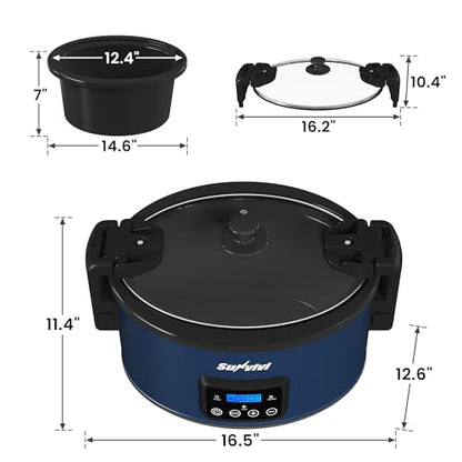 Sunvivi 8.5 Quart Programmable Slow Cooker: Multi-Cooker Food Warmer with Locking Lid & Digital Timer, Adjustable Tempature Control, Dishwasher Safe, Perfect for Families and Gatherings, Blue - color: Blue