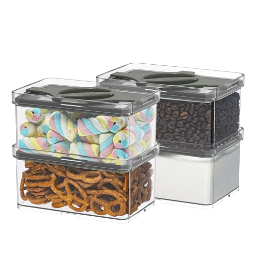 4-Pack Small Pantry Containers, 0.8 QT/0.76 L Clear SAN Food Storage Canisters with Twist-Lock Lids, Stackable for Sugar, Tea Bags, Seasoning, Nuts, Snacks (Black) - color: Black