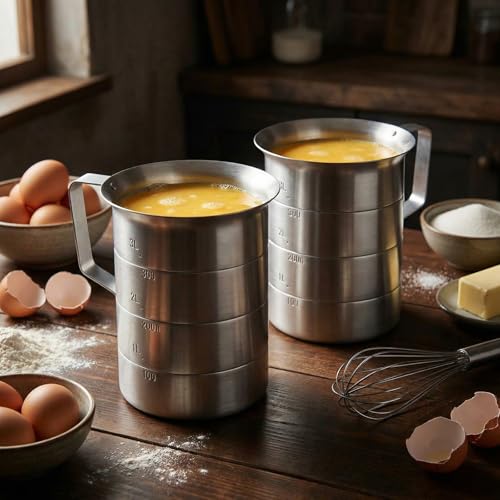 2 Pcs 4 Quart Aluminum Measure Cup Silver Metal Measuring Pitcher with Easy to Read Graduated Marking Handle Pouring Spout Kitchen Baking Tool for Liquid Flour Rice Sauce Measuring - size: 4 Quart