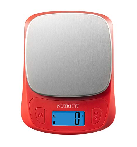 NUTRI FIT Ultra Slim Food Scale Digital Kitchen 1g Increment Measure in lb oz ml High Precision Weight in Grams and oz for Coffee Making, Meal Prep - Red/Stainless Steel - color: Red