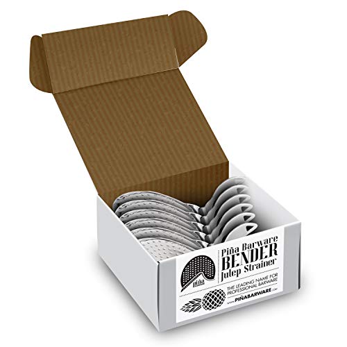Piña Barware's The Bender - Stainless Steel Commercial Bent Handle Julep Style Cocktail Bar Strainer, Brushed Finish Commercial Bar Pack - color: Brushed Finish, 6 Strainer Bar Pack