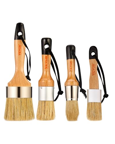 VEVOR Chalk Wax Paint Brush, 4 Piece Wax Paint Brush, Stain Brushes for Furniture, Acrylic Painting,Milk Paint,Home Decor, Natural Bristle Round Oval Chalk Paint Brushes for All Painting and Waxing - size: 4 PCS, style: Paint Brush