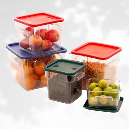FSE Square Food Storage Container with Red Lid, 8 Quart, Polycarbonate, Reusable, Clear, NSF - style: 8 Qt. Container w/Lid