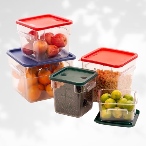 FSE Square Food Storage Container with Red Lid, 6 Quart, Polycarbonate, Reusable, Clear, NSF - style: 6 Qt. Container w/Lid