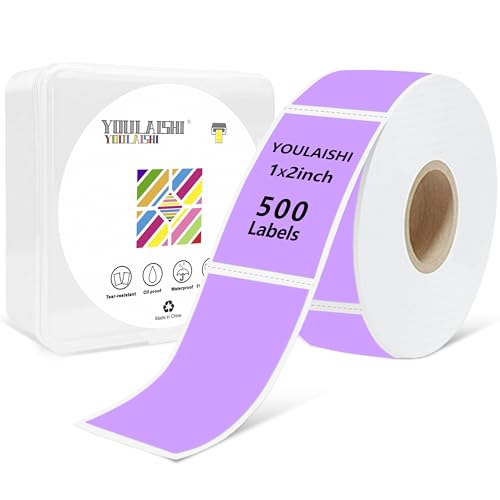 1X2 inch Label Stickers Roll for Thermal Printer 500PCS Colored Removable Freezer Labels Waterproof Blank Sticker Labels to Write on for Food Containers and Jars, Light Purple - color: Light Purple